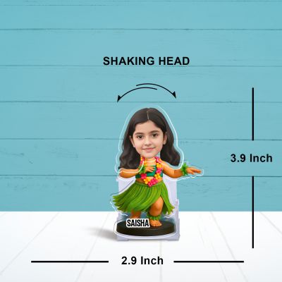 Personalized Hula Dancer Girl Bobblehead Caricature Gift for Daughter & Sisters  Girls Bedroom & Study Table Decor  Battery Powered Moving Head  Birthday Return Gift